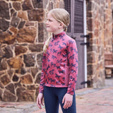 Dublin Kids Autumn Sally Long Sleeve Riding Top #colour_red-violet-frolicking-horses