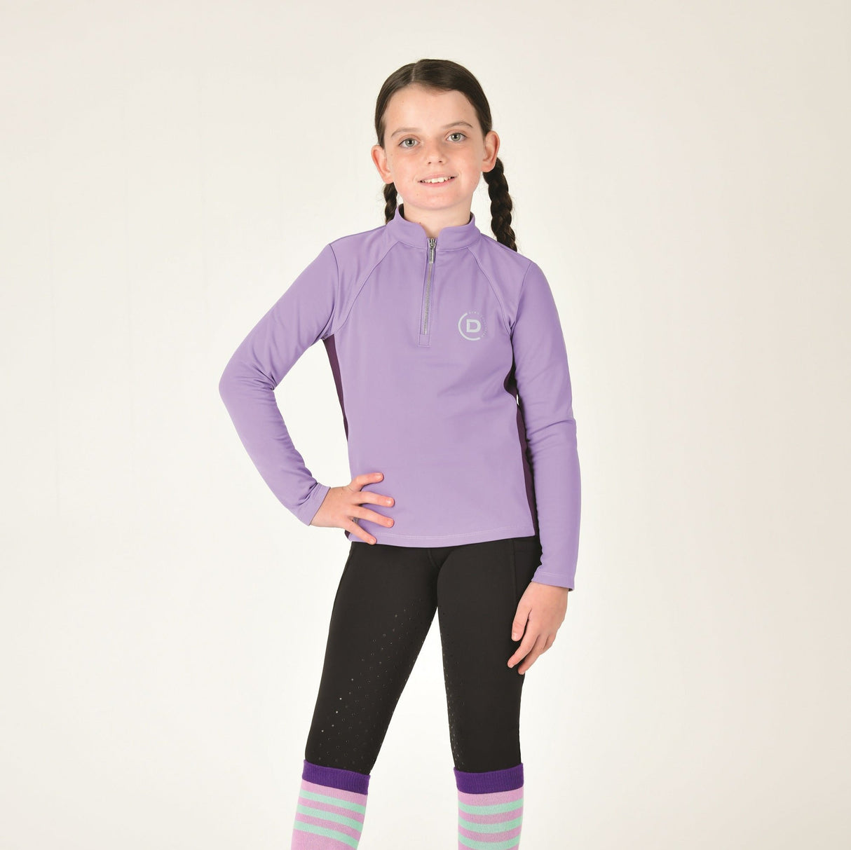 Dublin Kids Sadie Panel Detail Long Sleeve Riding Top #colour_paisley-purple-imperial-purple