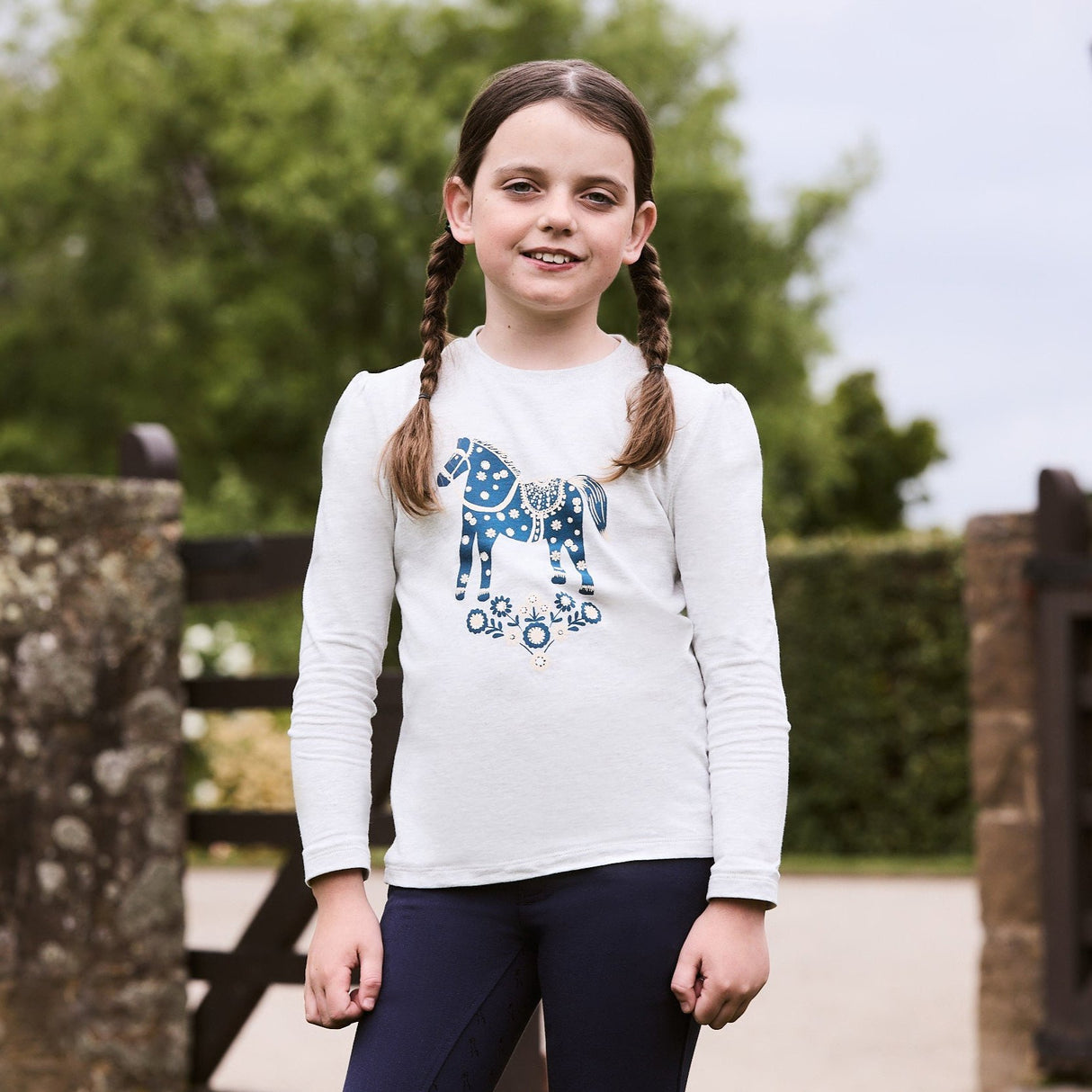 Dublin Kids Poppy Puff Sleeve Tee #colour_white-marle-nordic-pony