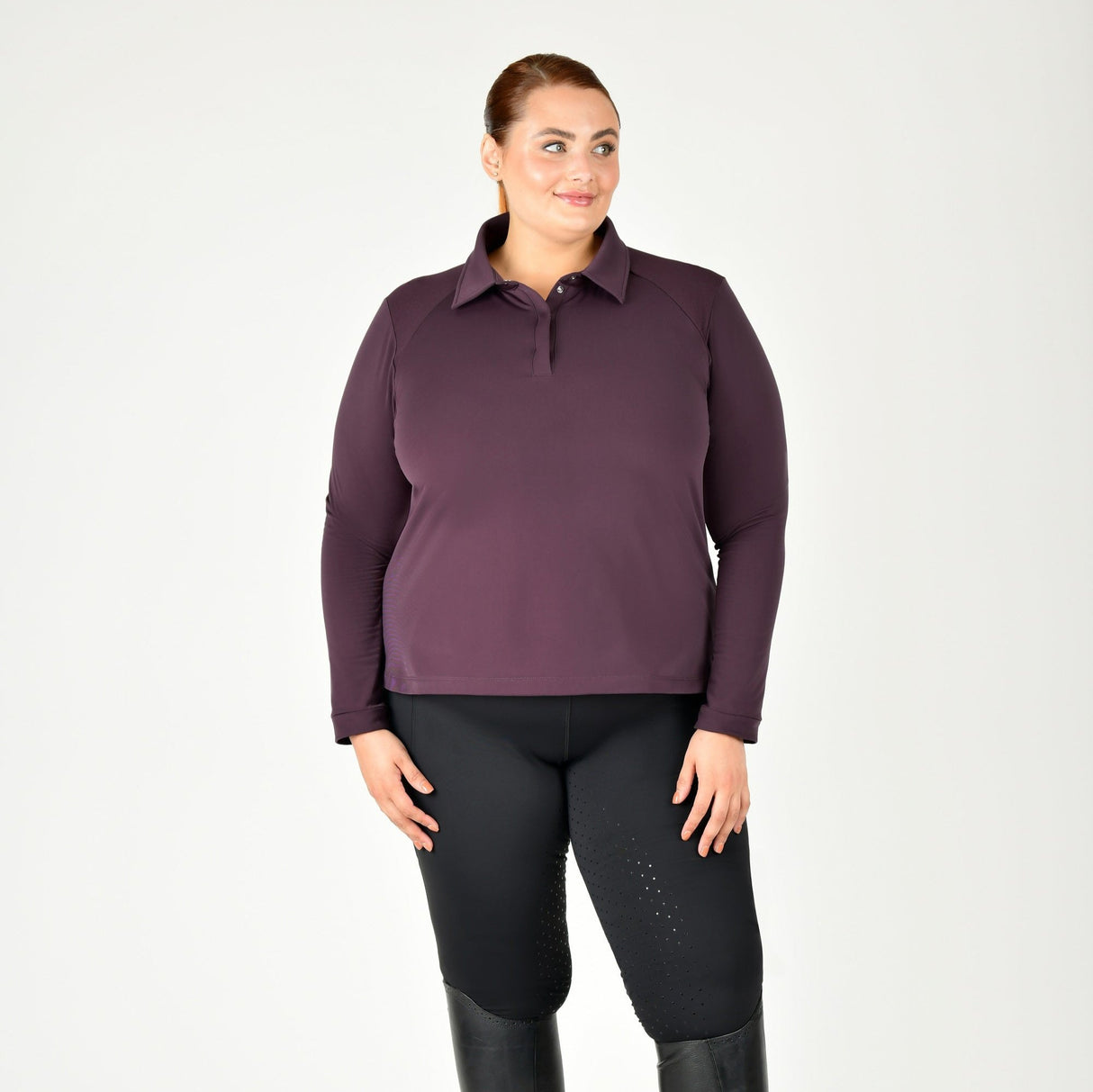 Dublin Ladies Curve Thelma Long Sleeve Riding Polo #colour_plum-perfect