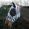 Hy Equestrian Lycra Zebra Print Fly Mask #colour_black-white