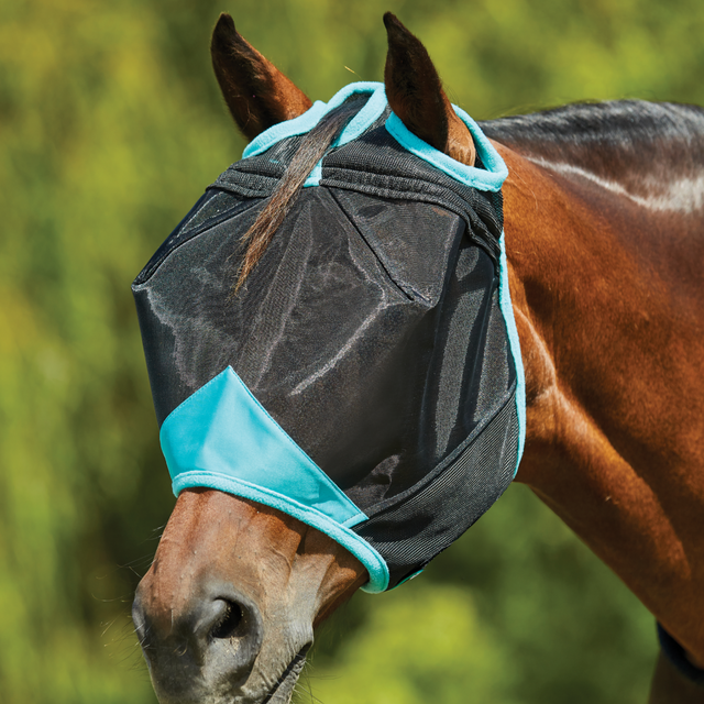 Weatherbeeta ComfiTec Deluxe Fine Mesh Mask #colour_black-turquoise